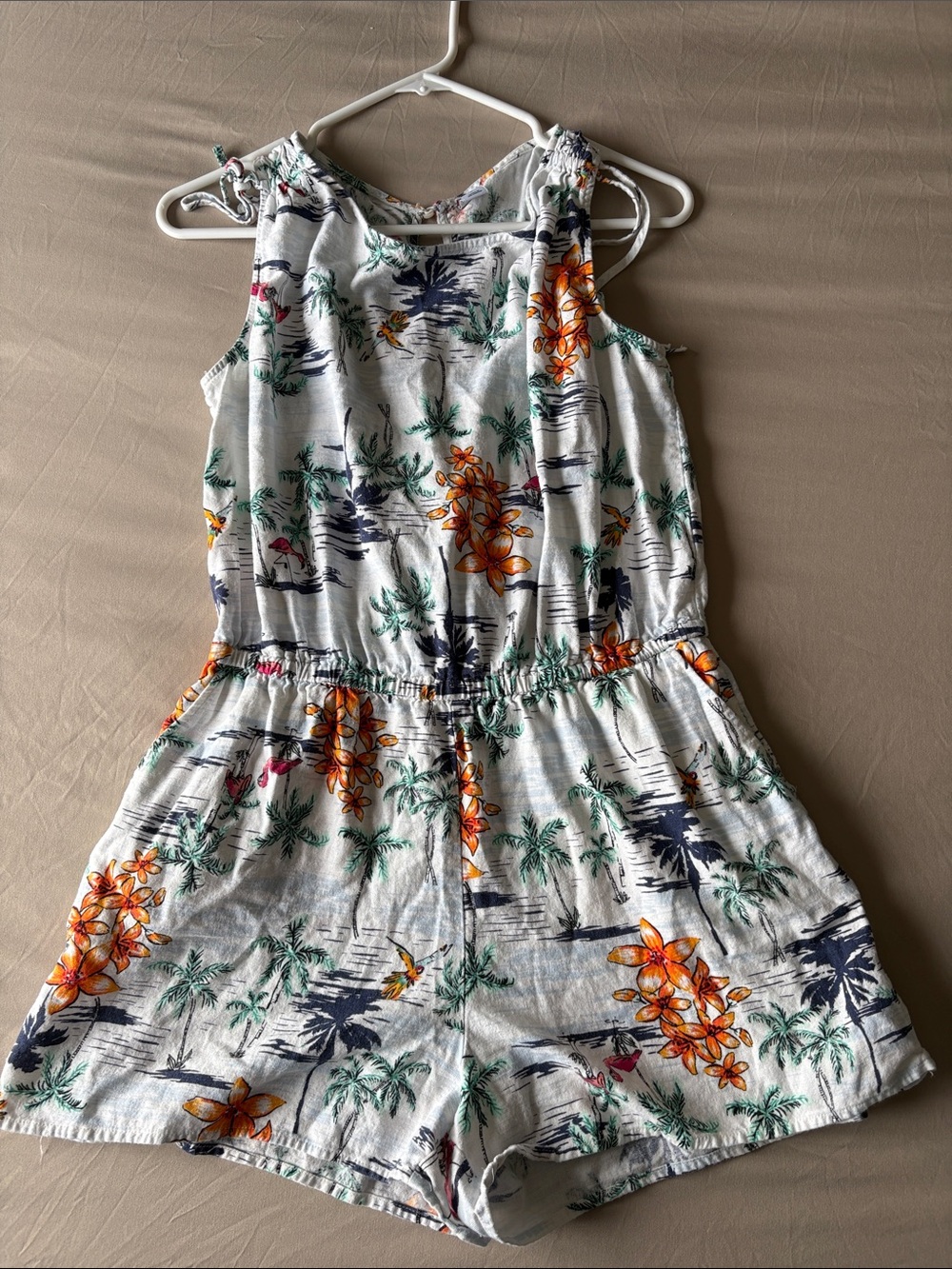 Old Navy White Tropical Floral Girls' Romper with Orange & Green Accents